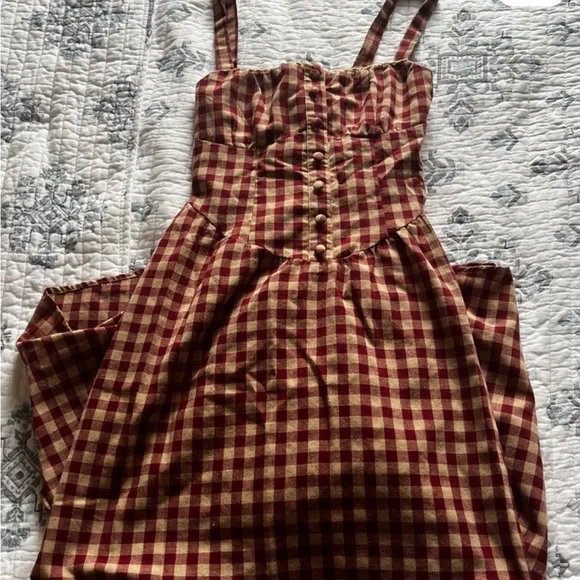 Drop waist smock Cider Red and White Sundress Sleeveless Midi - Picture 4 of 6